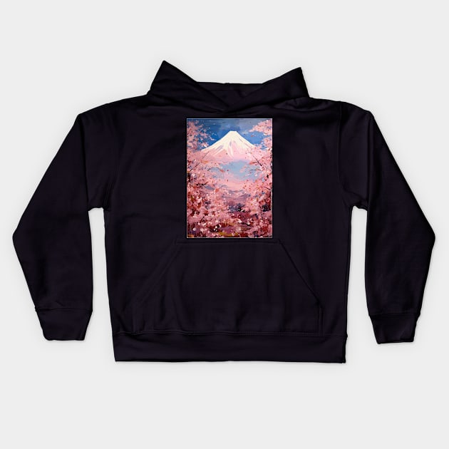 Japan Mount Fuji Cherry Blossom Abstract Art Kids Hoodie by Art-Jiyuu